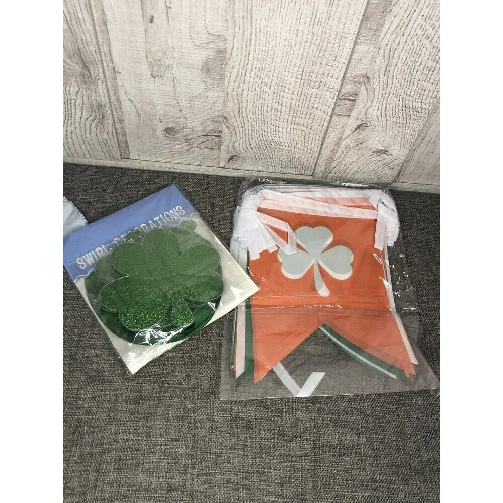 St Patricks Day Hanging Party Green Orange Swirls Banner Decorations Classroom